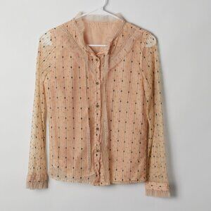 Light, flowy long sleeve blouse with sheer sleeves S